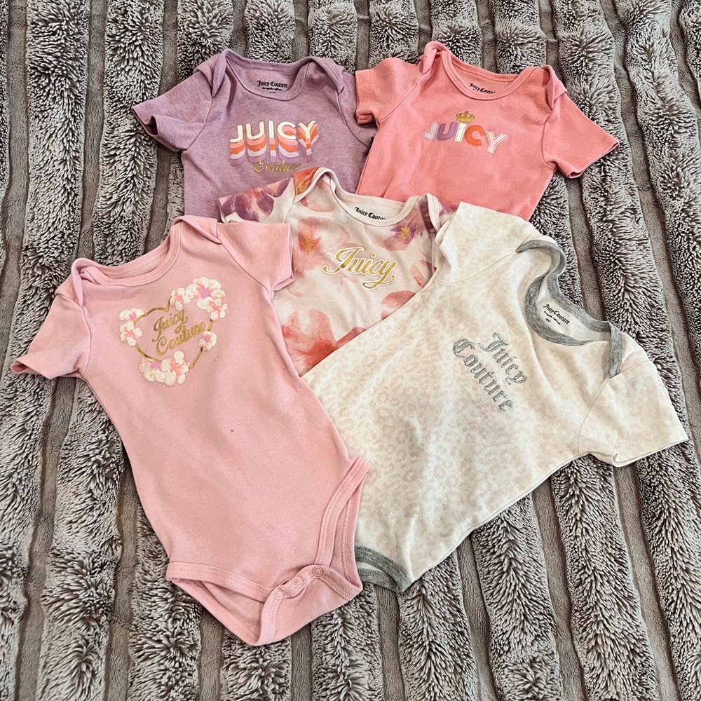 5x Juicy Couture 18m baby girl pink onesies lot